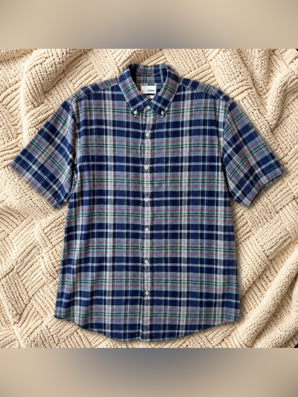 Sonomas Goods For Life Flexwear Shirt Men’s L Blue Plaid Modern Fit Stretch